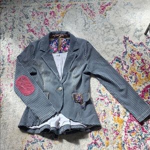 Nola True Peplum Pin-Strip Suit Jacket